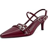 SOVANYOU Kitten Heels for Women Pointed Toe Stiletto Slingback Heels with Buckle Strap Pumps Dress Shoes