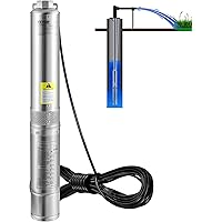 VEVOR Deep Well Submersible Pump, 0.5HP/370W 115V/60Hz, 28GPM Flow 167 ft Head, with 33ft Electric Cord, 4 inch Stainless Ste