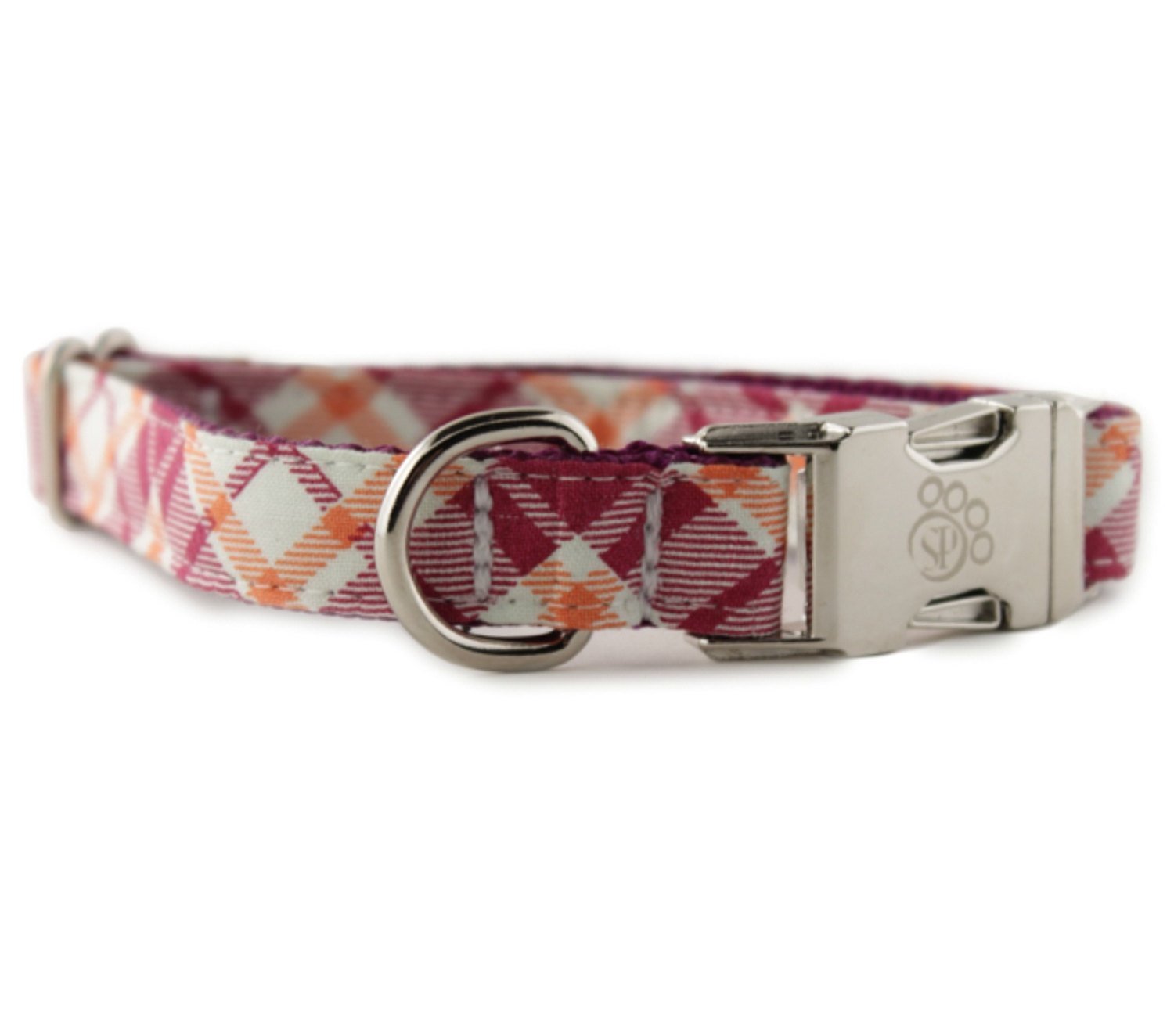 Plaid Dog Collar Raspberry and Orange Plaid Dog Collar