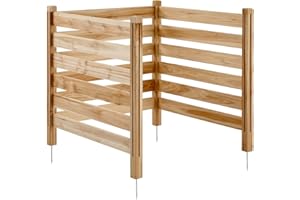 VEVOR Wood Privacy Fence, 36" W x 36" L, 3 Panel Slatted Air Conditioner Fence Screen, Pool Equipment Enclosure with Metal St