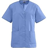 Medline AngelStat Women's Snap-Front Jewel-Neckline Scrub Top, 2 Pockets, Ciel Blue, Size X-Large