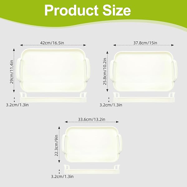 ZUFUDO 3 PACK SERVING TRAY WITH HANDLES, STACKABLE REUSABLE TRAYS FOR SERVING FOOD, PLASTIC SERVING PLATTERS FOR PARTY, CHARCUTERIE, FRUIT, APPETIZER, SOLID CREAM