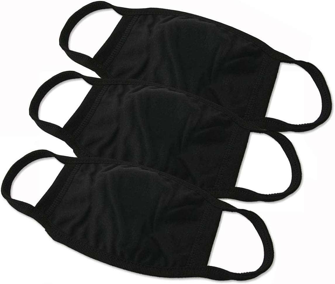 Eutuxia Reusable Dust Face Mouth Mask, Set of 3, Washable Fashionable Breathable, Protective Cotton Blend Cover with Ear Loop, Perfect for Outdoor, Keep Warm & Protect from Allergy, Black, Men & Women