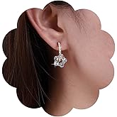 Iaceble Boho Crystal Flower Hoop Earrings Cz Flower Dangle Drop Earrings Gold Rhinestone Huggie Earrings Sparkly Tiny Flower Earrings Jewelry for Women