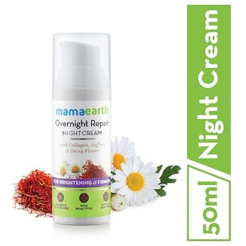 Mamaearth Skin Repair Night Cream for Glowing Skin & Anti Ageing, with Collagen, Saffron & Daisy Flower