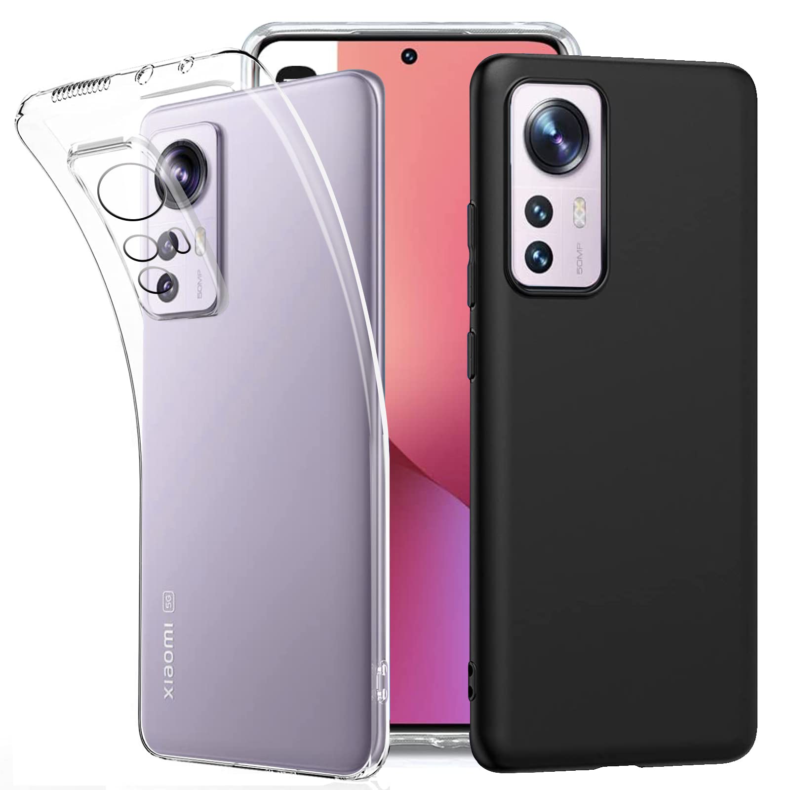 Case for Xiaomi 12/Xiaomi 12X 5G, KZIOACSH [2Pack] Soft Touch Anti-Fall Shockproof Full-Body Protective Phone Case + Ultra Slim Anti-Scratch Transparent Clear Bumper Cover for Xiaomi 12/Xiaomi 12X 5G