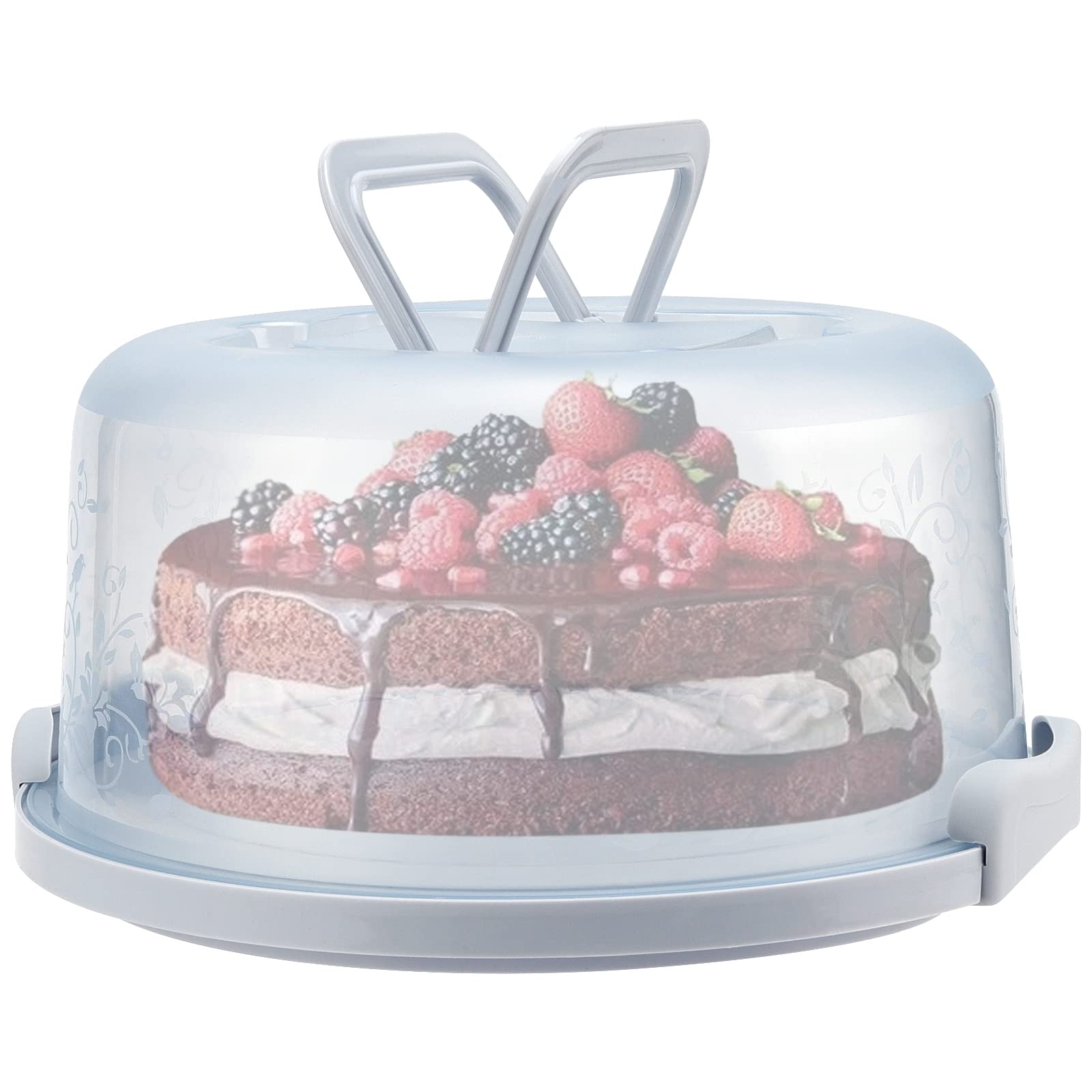 FUNSUEI 26cm Plastic Cake Carrier with Lid, Round Cake Storage Container with Handle, Plastic Caddy Transport Boxes for Cake, Desserts, Sandwiches