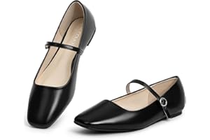 MUSSHOE Womens Ballet Mary Jane Flats Shoes Adjustable Strap Comfortable Square Closed Toe Versatile Chic Footwear with Latex Insole