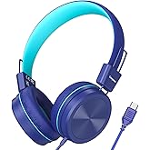 Cowyawn USB Type C Kids Headphones for School, 94dB Volume Limited, Kids Headphones with USB C Cord, HD Stereo Sound, Foldable Lightweight On-Ear USB-C Wired Headphones for Boys/Girls, Dark Blue