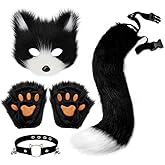 Faux Fur Fox Tail Cat Wolf Cosplay Costume Set Plush Mask Fluffy Paw Gloves Halloween Christmas Party for Women