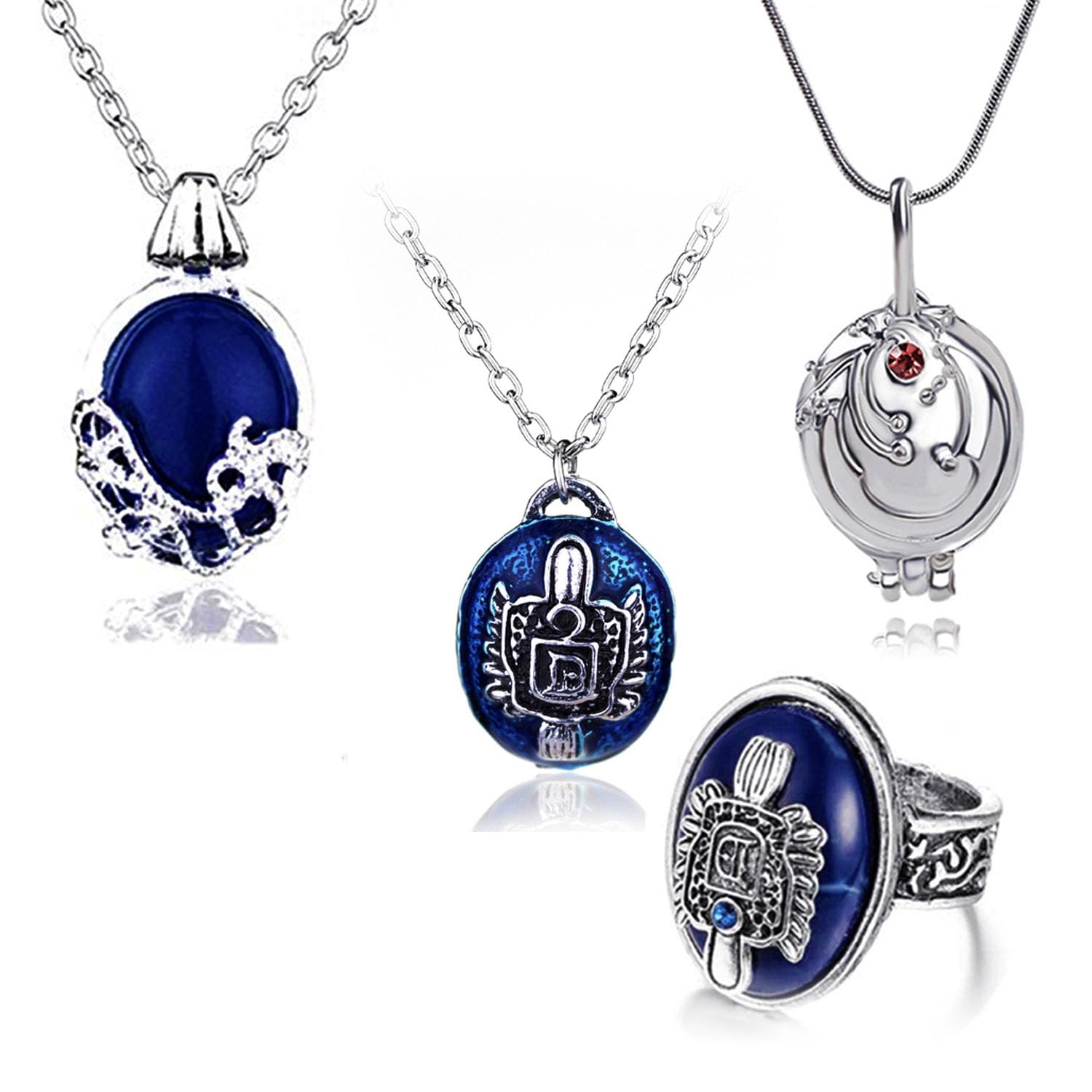 HJYZY The Vampire Damon's Jewelry Set Elena Opening Vervain Locket Pendant Necklaces Daywalking Katherine Signet Ring with Sticker Total 14 pcs