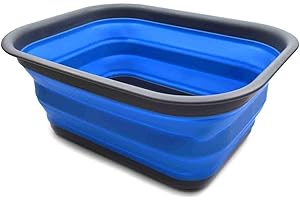 SAMMART 15 L (3.96 Gallon) Collapsible Tub - Portable Outdoor Picnic Basket/Crater - Foldable Washing Tub - Space Saving Storage Container (Grey/Blue)