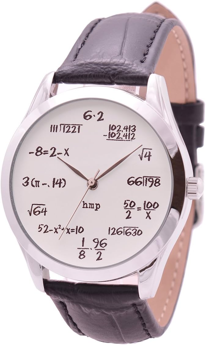 Watch for Men and Women - Japan Movt Black Leather Band Quartz Analog Unisex Wrist Watch 38mm - Math on White - Best Original Unique Fun Gift