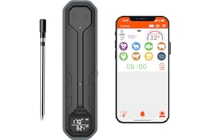 DEWJOM Wireless Meat Thermometer – Digital Cooking Thermometer with Wireless Probe – 500Ft Remote Range Food Thermometer – with iOS & Android Read App -Preprogrammed Temperatures for BBQ, Oven, Grill