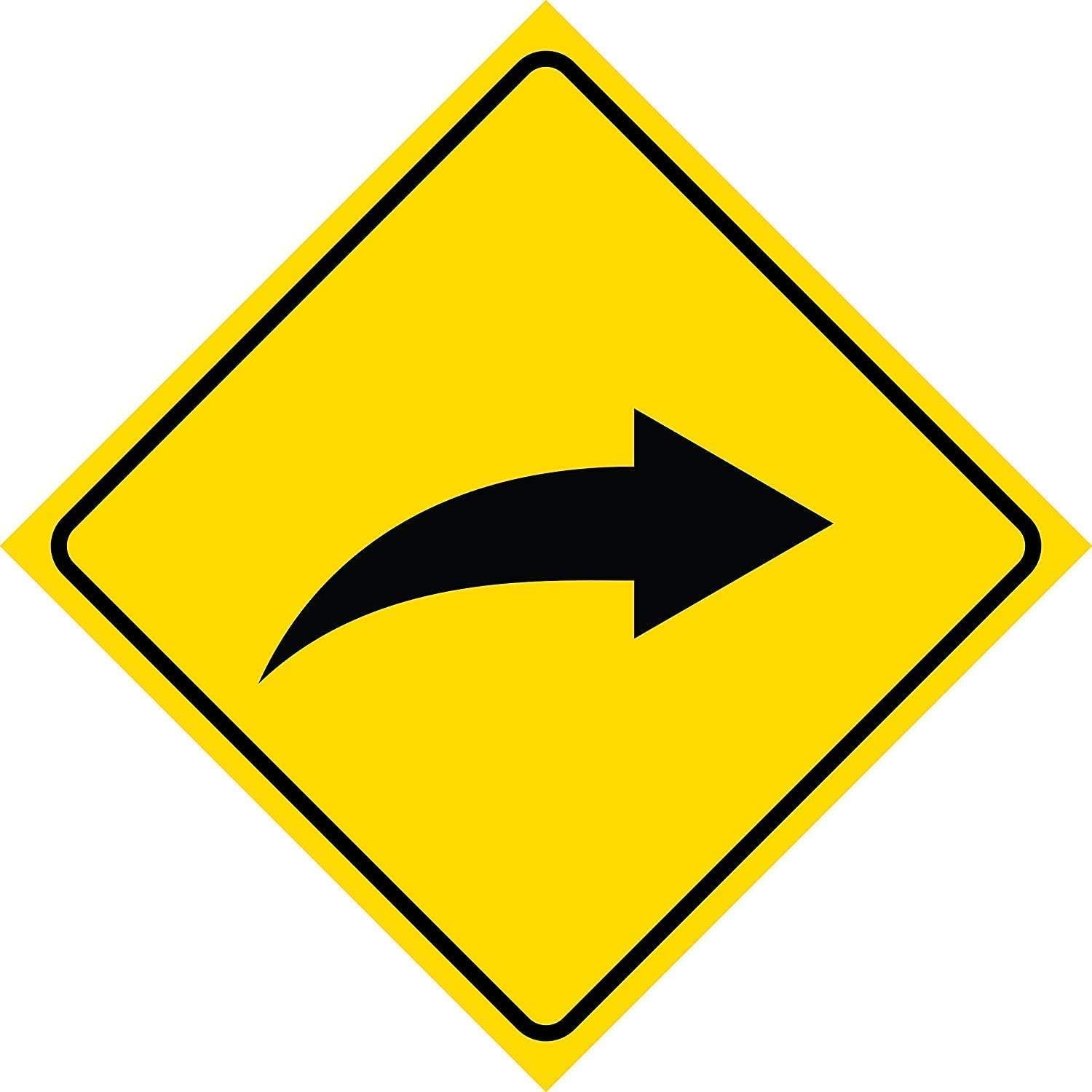 Amazon Com Toplastt Tin Metal Tin Yellow Road Notice Right Curve Arrow Street Sign Commercial Metal Square Sign xcm Home Kitchen