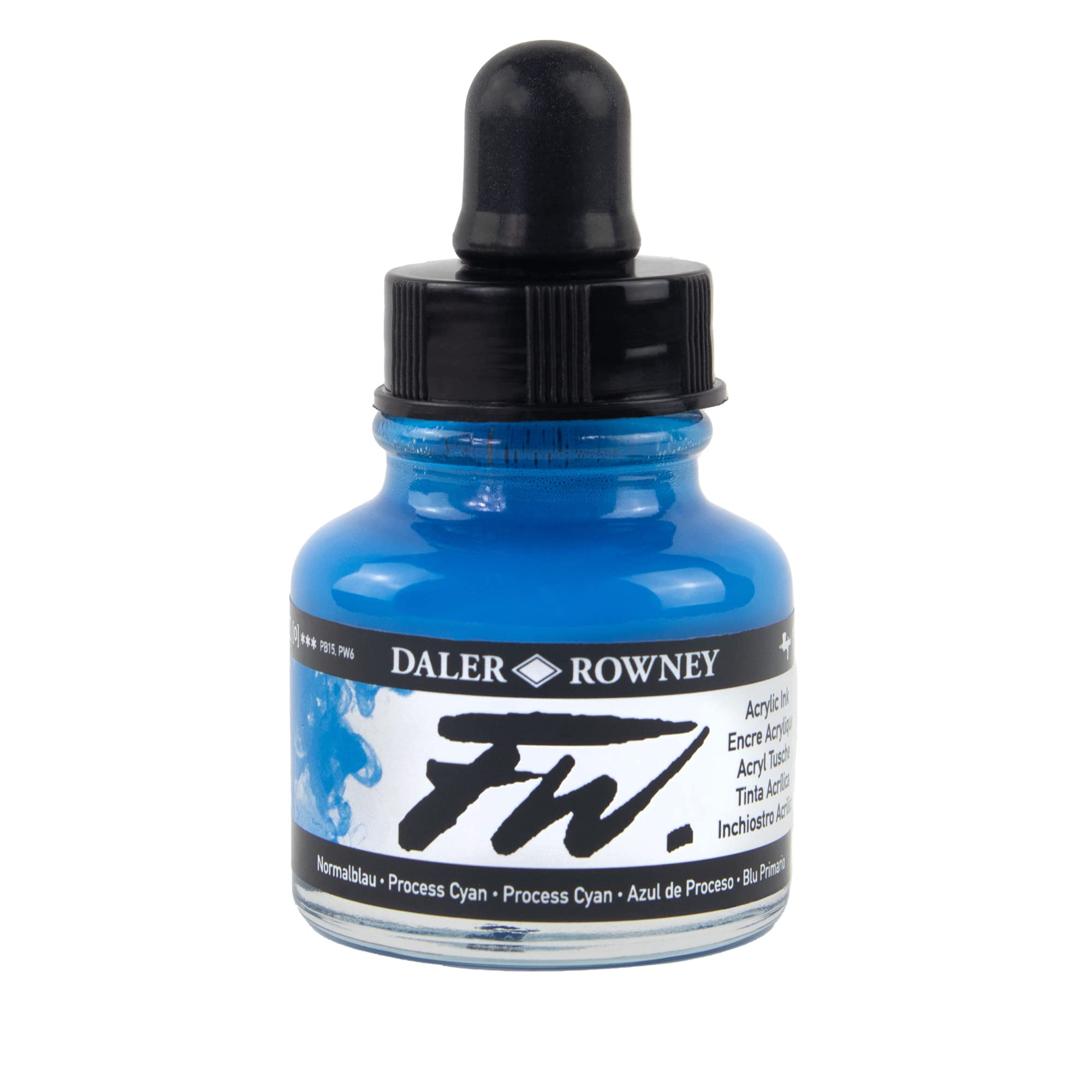 Daler-Rowney FW Acrylic Ink, Glass Bottle with Dropper, 1oz - 29.5 ml, Process Cyan