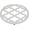 Home Basics Lattice Collection Cast Iron Trivet for Serving Hot Dish, Pot, Pans & Teapot on Kitchen Countertop or Dinning, Table-Heat Resistant (1, White)