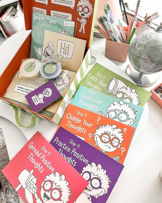Open The Joy Anxiety Management Box for Kids - DIY Wooden Mailbox, Air-Dry Clay Kit, Origami Crafts, Confidence Cards, and Emotional Learning Activities - Ages 4+