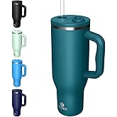 34HD 40 oz Stainless Steel Tumbler - Leakproof Insulated Water Bottle with Handle, Magnetic Lid and Flexible Straw - Iced for 48 Hours – Perfect for Men, Women, Birthday Gift, Green - Teal Mirage