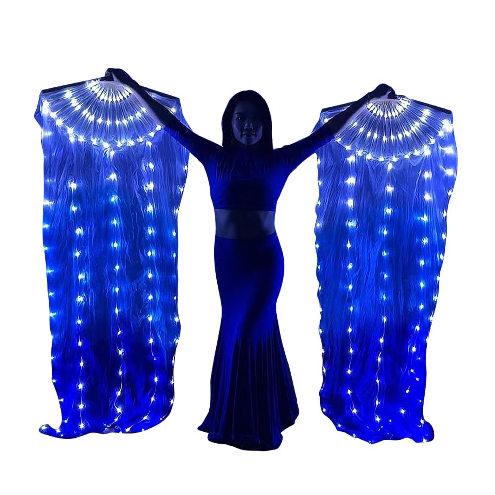 WEISIPU 1 Pair 1.8m LED Belly Dance Silk Fan Veil Long Bamboo Fans Veil Hand Made Silk Fan for Dance Outdoor