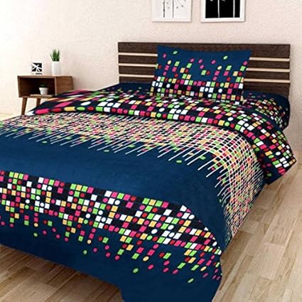 RS Home Furnishing Combo Glace Cotton Single Bedsheet and 1 Pillow Cover (Multicolour, 60x90)