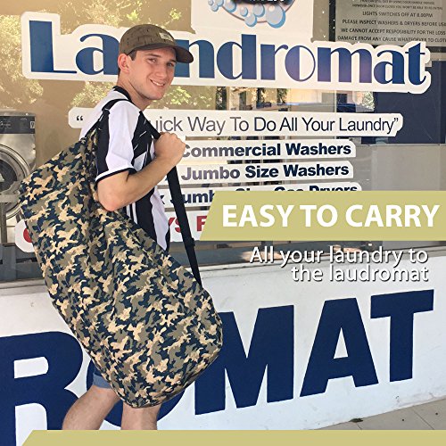 Lightning Deal Today! Extra Large & Tough Laundry Hamper - Waterproof Heavy Duty Nylon Washing Basket for Student Dorms, Sports, Camping & Fishing Trips. Makes Carrying All Your Dirty Gear A Cinch!