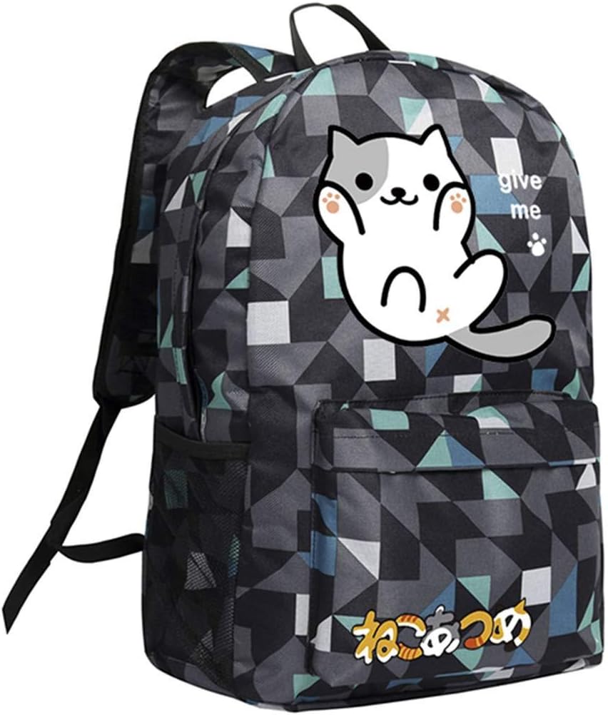 Cosstars Neko Atsume Anime Plaid Backpack School Bag Rucksack