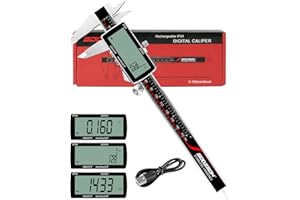 GODESON Digital Caliper, Rechargeable Digital Micrometer-IP54 Waterproof, Stainless Steel & Large LCD Screen Caliper Measuring Tool-Inch/Metric/Fraction,6" Calipers-Auto Off for Pros & DIYers