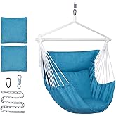 Backyard Expressions Hanging Hammock Chair Swing with Cushions & Hanging Kit – 500 lb Capacity, Cotton Blend Fabric, for Indoor/Outdoor Use – Includes Chain, Hooks & Spring – 5 Colors