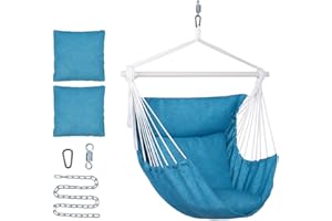 BACKYARD EXPRESSIONS PATIO · HOME · GARDEN Backyard Expressions Hanging Hammock Chair Swing with Cushions & Hanging Kit – 500 lb Capacity, Cotton Blend Fabric, for Indoor/Outdoor Use – Includes Chain, Hooks & Spring – 5 Colors