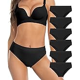 Womens Bikini Panties Seamless Underwear, Soft Stretch Cheekini Hipster Briefs 6 Pack