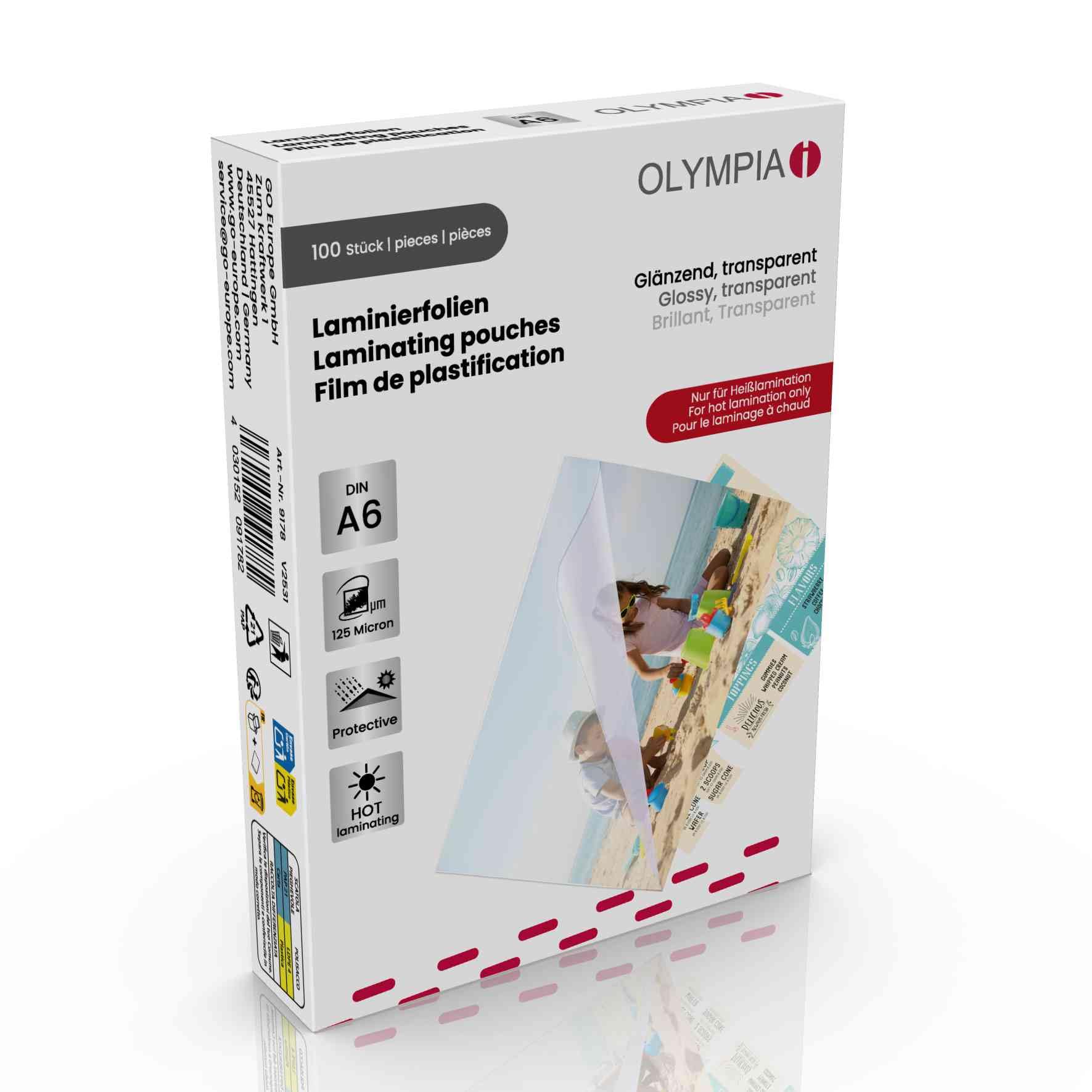 Olympia 9178 Laminating Pouches DIN A6 125 Micron — image 1