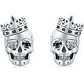 925 Sterling Silver Skull Stud Earrings Hypoallergenic Gothic Halloween Theme Party Skeleton Skull Pumpkin Grim Reaper Mummy Earrings for Men Women Christmas Father's Day, Mother's Day