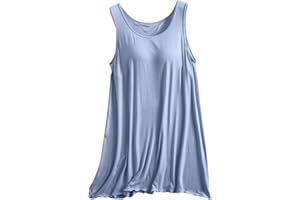 Womens Sleeveless Cami Sleepwear Modal Built in Bra Nightgowns Wide Strap Sleep Tank Dress Loose Comfy Nightdress
