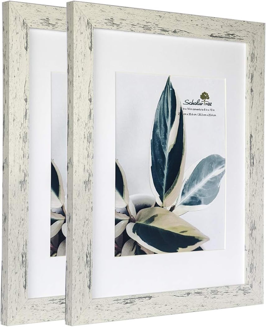 Photo Albums, Frames & Accessories - Scholartree Rustic White Wooden 11x14 Picture Frame set of 2,Display 11x14 without Mat or 8x10 with Mat,Wall Gallery Photo Frames