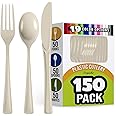 Ivory Plastic Silverware Heavy Duty 150 Pcs Ivory Plastic Cutlery Sets, Utensil Sets, 50 Of Each Forks, Knives & Spoons Disposable Cutlery Set, Flatware Set For Party Supplies Exquisite