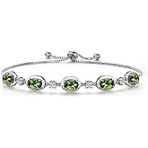 Gem Stone King 925 Sterling Silver Green Tourmaline Bracelet For Women | 3.50 Cttw | Gemstone October Birthstone | Oval 7X5MM | Fully Adjustable 9 Inch