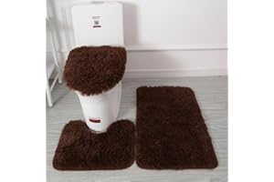 XIZHI Bathroom Rugs Sets 3 Piece,U-Shaped Toilet Floor Mat +Non Slip Rugs +Toilet Lid Cover Mat,with PVC Point Rubber Backing (Coffee Color)