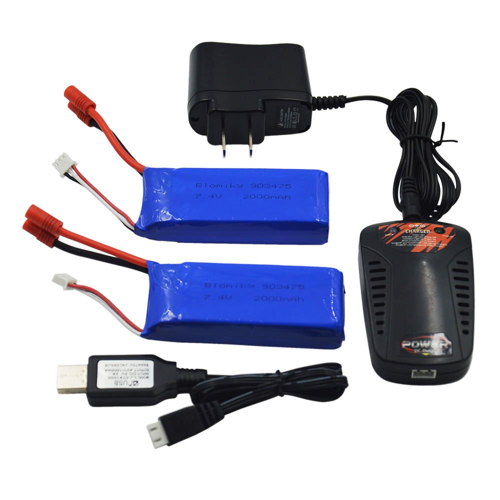 Blomiky 2pcs 7.4V 2000mAh Battery Banana Plug and Charger Fit for S yma