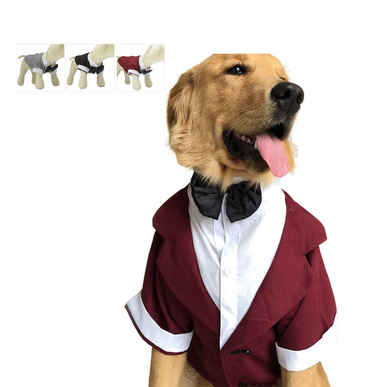 Lovelonglong Pet Costume Dog Suit Formal Tuxedo with Black Bow Tie for Large Medium Small Dogs Cat Wedding Clothes Reddish brown L-L