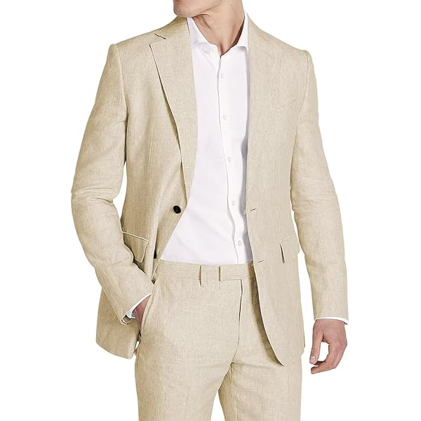 SHUZHXLZANGY Mens Beige Suit 2 Piece Suits for Men Beach Wedding