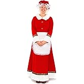 Kofero Mrs. Claus Costume for Women Plus Size Outfit Christmas Adult Santa Dress with Apron Wig and Glasses for Cosplay Party