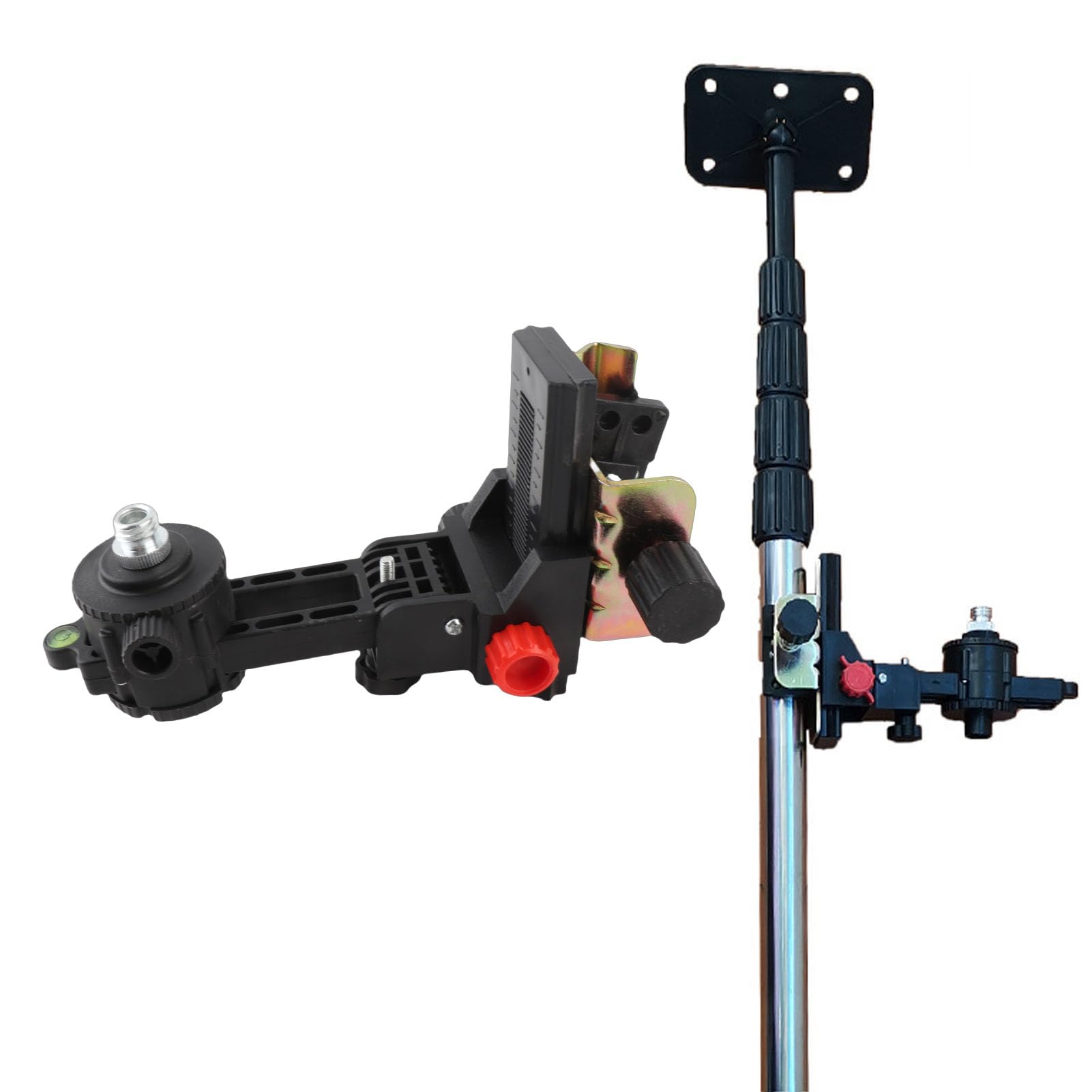 Fine Tuning Bracket Level Tool Adapter, 360 Degree Rotation Telescoping Pole Cradle Head, with Adjustable Opening Clip, for Telescopic Pole Holders