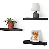 鶹 Basics Wood Floating Wall Shelves,16" x 5" x 2" Black, Pack of 3