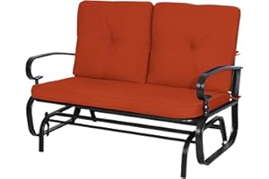 Incbruce Outdoor Glider Rocking Chair Patio Glider Bench for 2 Person, Porch Loveseat Seating Patio Steel Frame Chair Set with Cushion for Porch, Patio, Garden (Red)