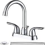 SOKA 2 Handle Bathroom Faucet Chrome, 4 Inch Chrome Bathroom Sink Faucet Centerset with Lift Rod Drain Stopper and Supply Hos