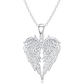 LWXIE Diamond Angel Wing Necklace for Women 925 Sterling Silver Heart Shaped Angel Wing Pendant Necklace with Lab Grown Diamond Jewelry Gifts for Mom Wife Girlfriend Daughter Sister Friend