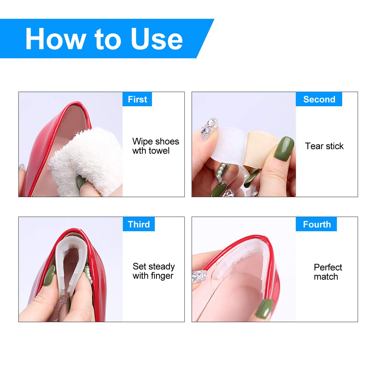 Premium Heel Grips Liner Cushions Inserts (2 Pairs) 4D Heel Pads for Women and Men Loose Shoes, Self-Adhesive Shoe Insoles Foot Care Protector, Prevent Heel Rubbing, Blisters, Slipping Out