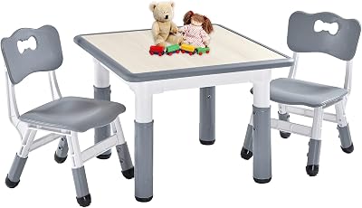 FUNLIO Kids Table and 2 Chairs Set, Height Adjustable for Ages 3-8