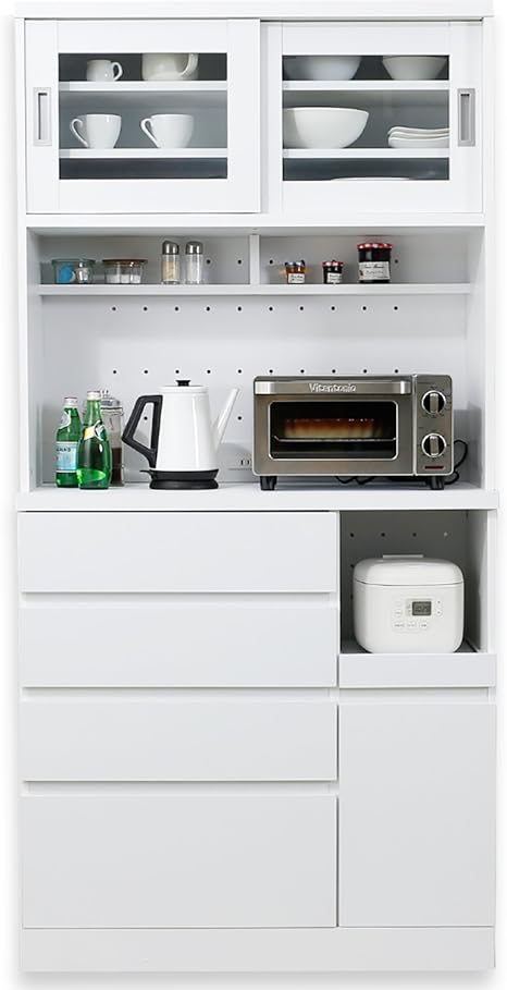 Amazon Lowya ロウヤ キッチン収納 食器棚 レンジ台 スライド扉 B Bタイプ ハイタイプ ホワイト 食器棚 オンライン通販